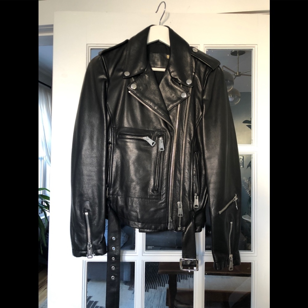 R13 Black Leather Moto Jacket with Silver Hardware